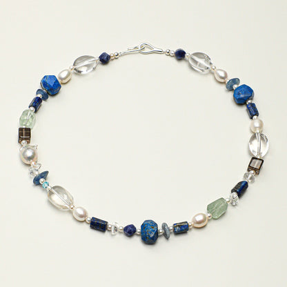 Natural Lapis Lazuli and Mixed Crystal Statement Necklace