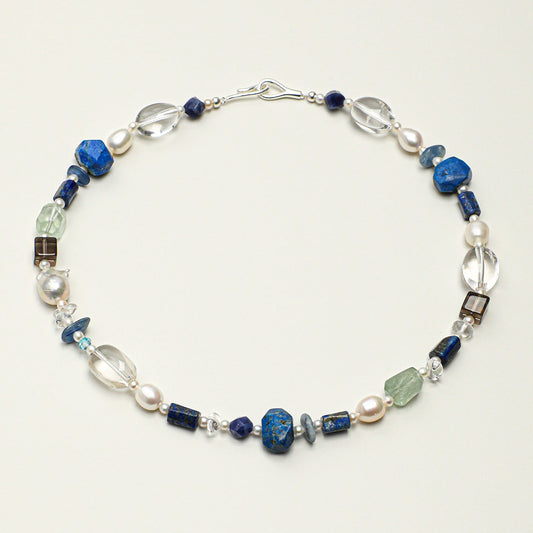 Natural Lapis Lazuli and Mixed Crystal Statement Necklace