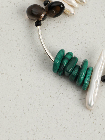 Natural Malachite and Smoky Quartz Multi-Gemstone Bracelet