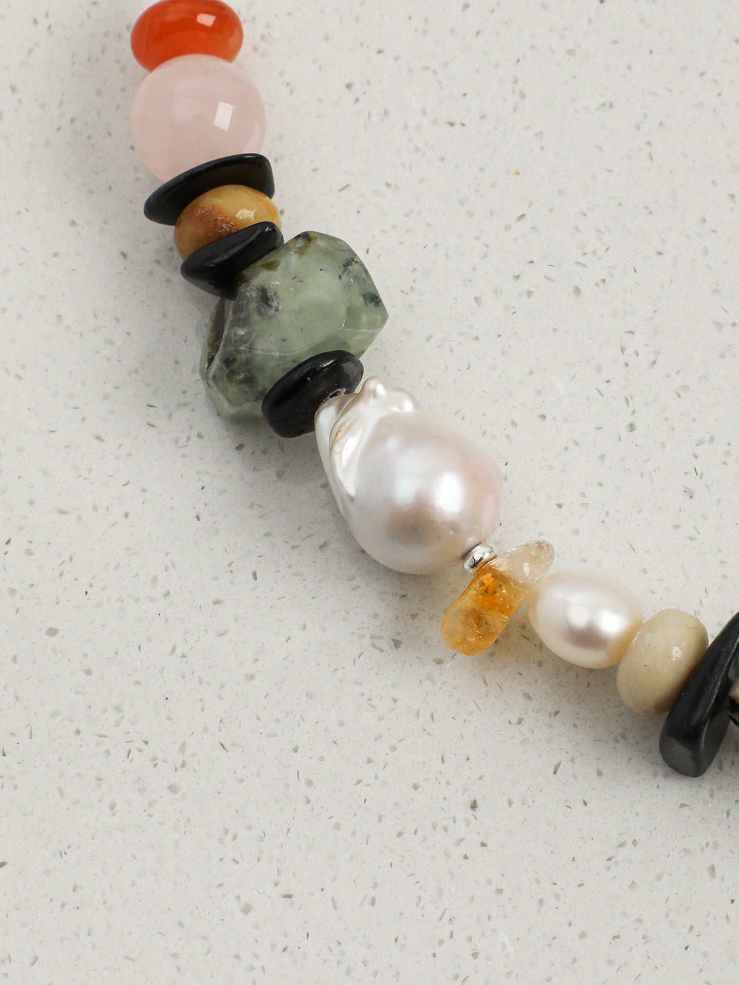 Natural Prehnite, Green Quartz, and Baroque Pearl Statement Necklace