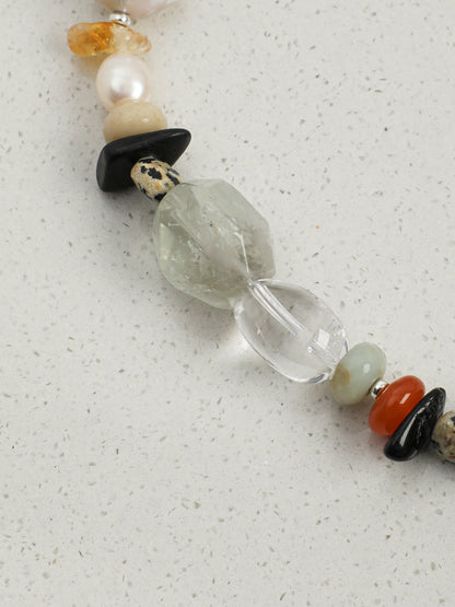 Natural Prehnite, Green Quartz, and Baroque Pearl Statement Necklace