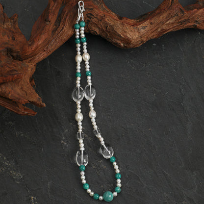 Natural Amazonite and Clear Quartz Beaded Necklace