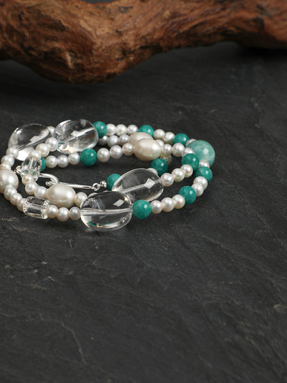 Natural Amazonite and Clear Quartz Beaded Necklace