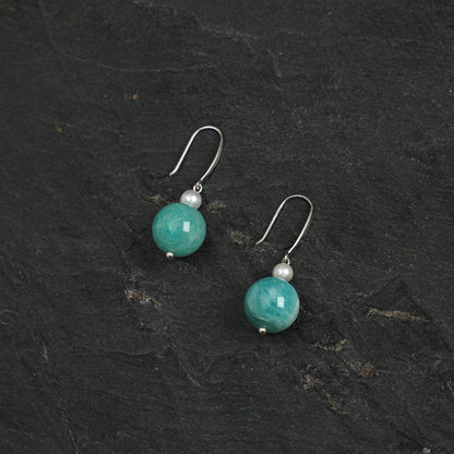 Natural Amazonite and Seed Pearl Drop Earrings