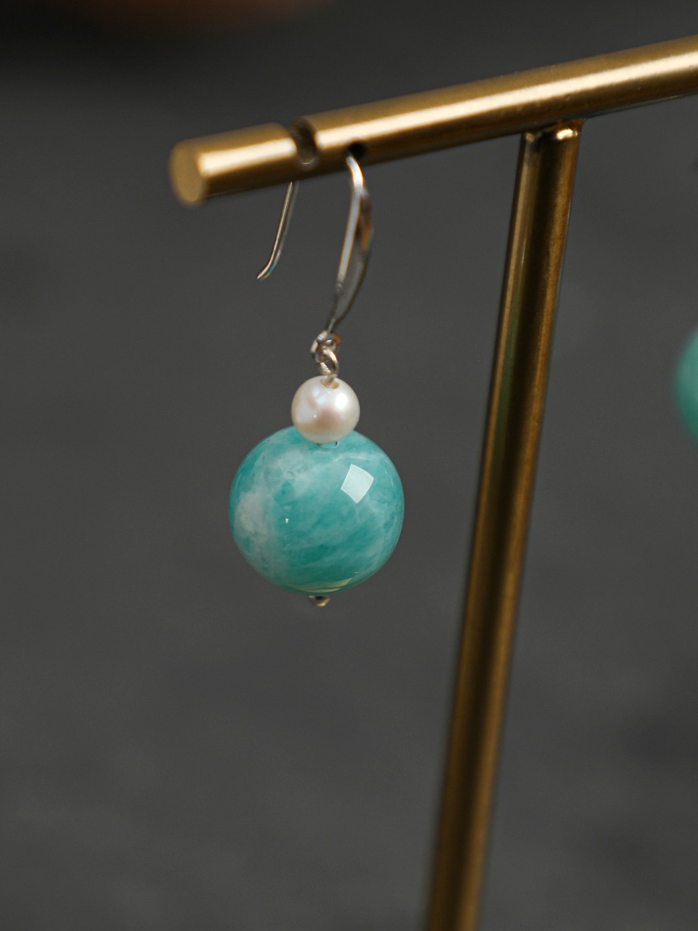 Natural Amazonite and Seed Pearl Drop Earrings