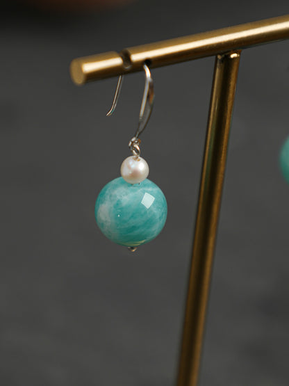 Natural Amazonite and Seed Pearl Drop Earrings