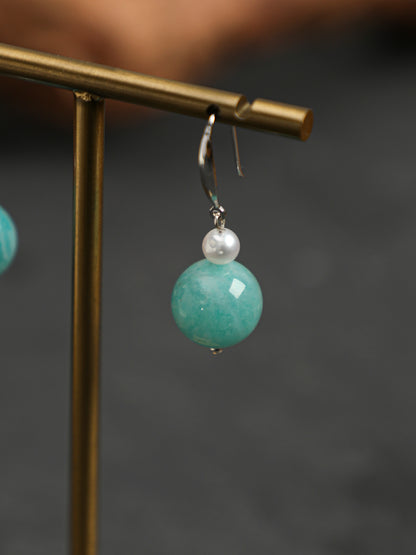 Natural Amazonite and Seed Pearl Drop Earrings