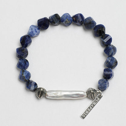 Natural Sodalite and Biwa Pearl Bracelet