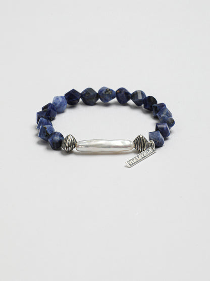 Natural Sodalite and Biwa Pearl Bracelet