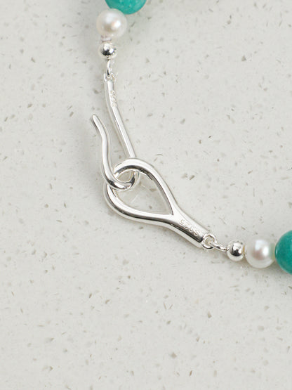 Freeform Clear Quartz & Amazonite Beaded Bracelet | Natural Freshwater Pearls & S925 Silver Clasp