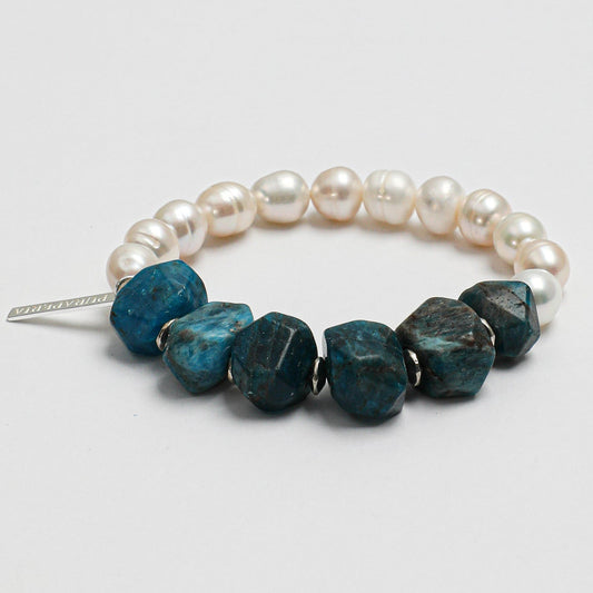 Natural Blue Apatite and Freshwater Pearl Bracelet