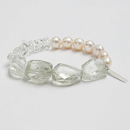 Natural Green Quartz and Freshwater Pearl Bracelet