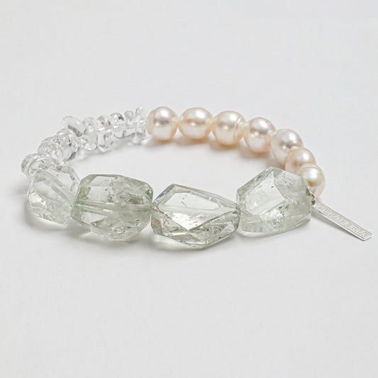 Natural Green Quartz and Freshwater Pearl Bracelet