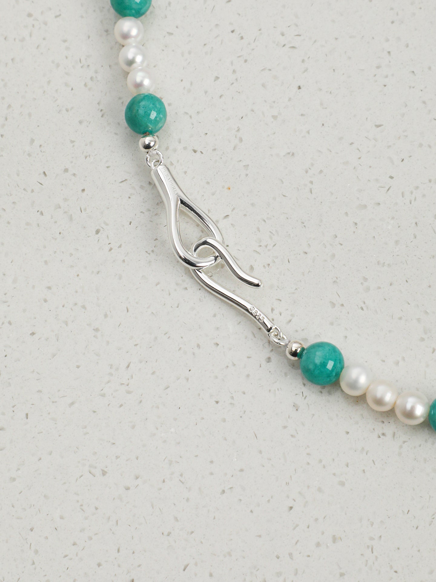 Natural Amazonite and Clear Quartz Beaded Necklace clasp,handcrafted crystal pearl jewelry,925 sterling silver,minimalist luxury gift for women