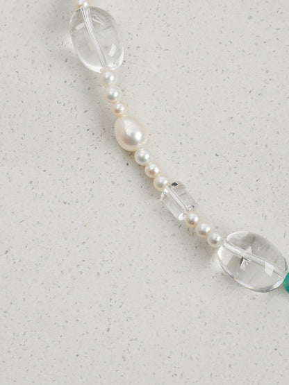 Natural Amazonite and Clear Quartz Beaded Necklace