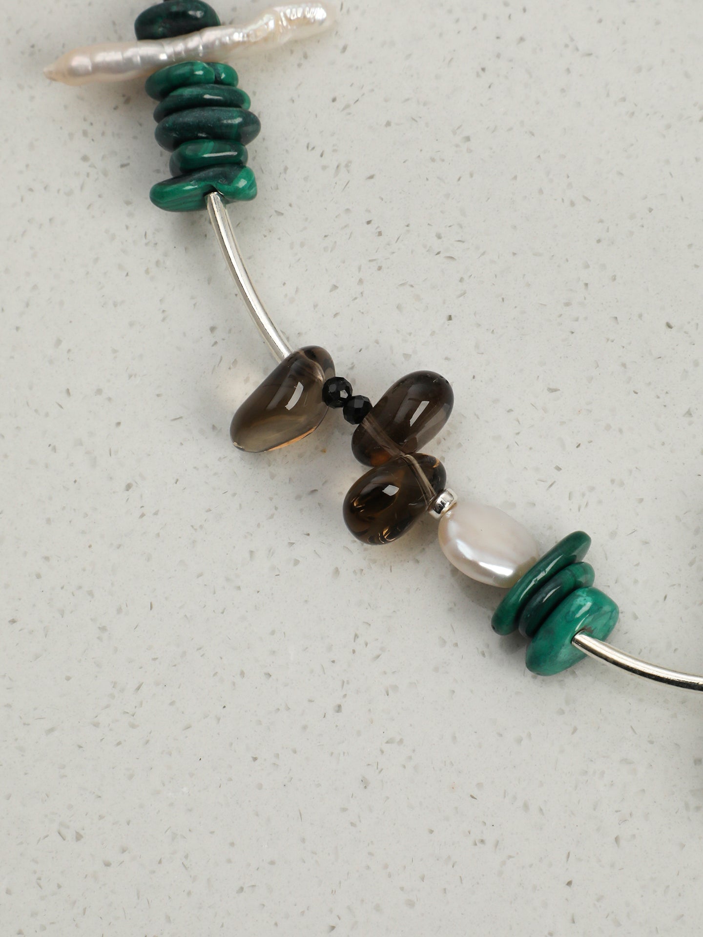 Natural Malachite and Smoky Quartz Statement Necklace