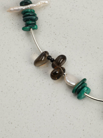 Natural Malachite and Smoky Quartz Statement Necklace
