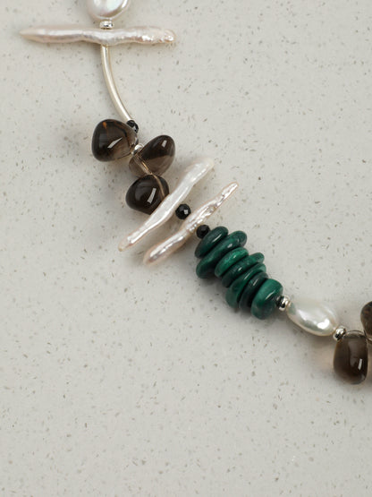 Natural Malachite and Smoky Quartz Statement Necklace