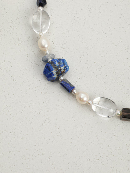 Natural Lapis Lazuli and Mixed Crystal Statement Necklace