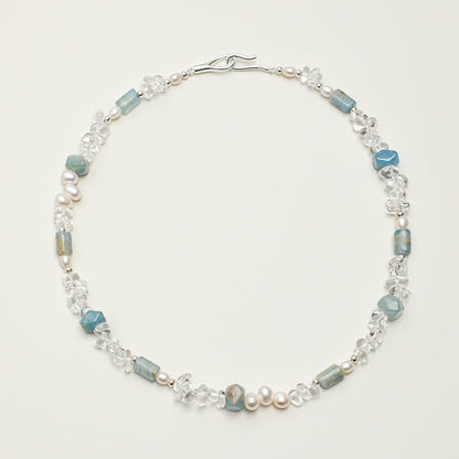 Natural Blue Kyanite and Clear Quartz Choker Necklace