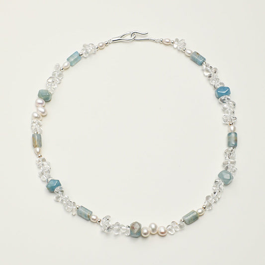Natural Blue Kyanite and Clear Quartz Choker Necklace