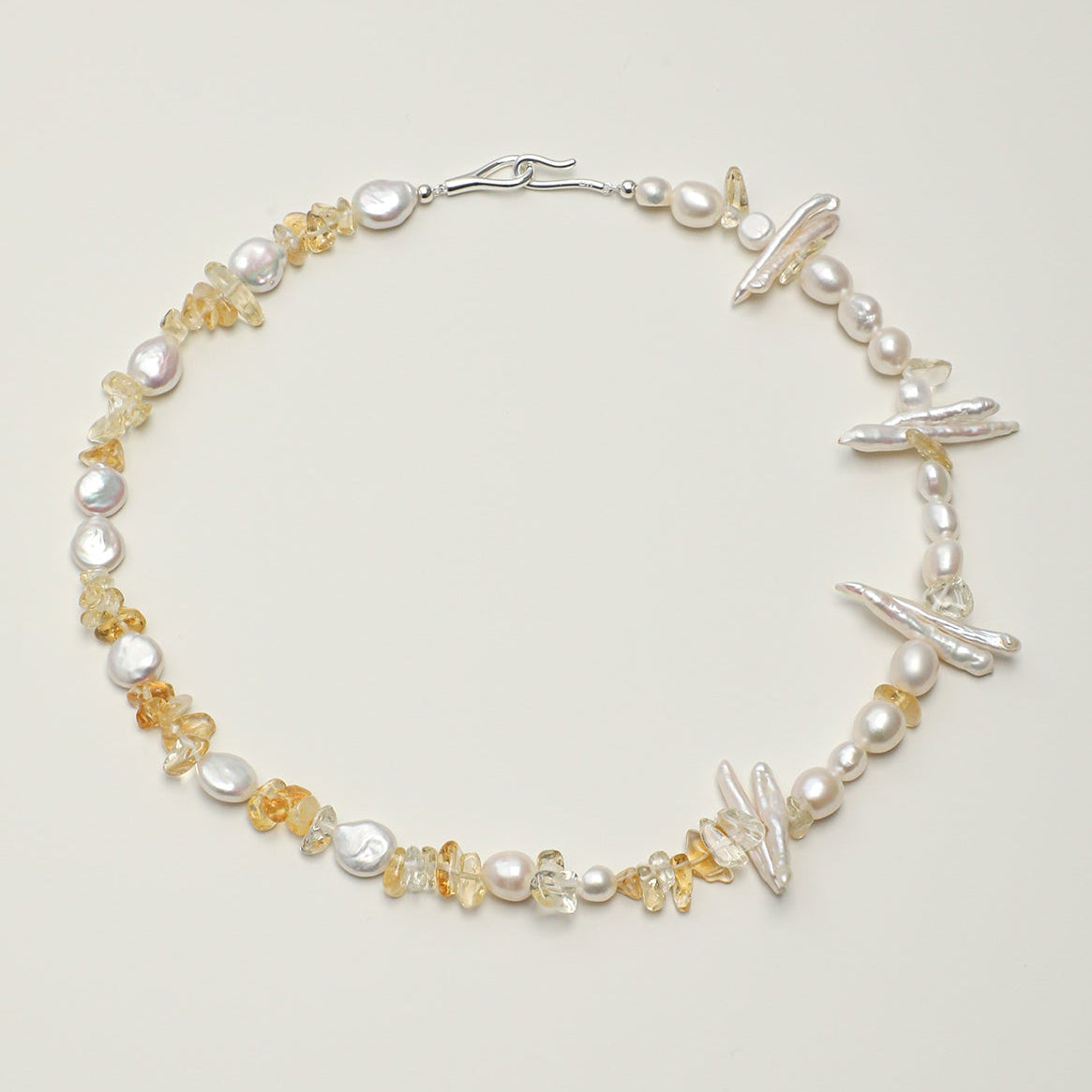 Natural Citrine and Sculptural Baroque Pearl Statement Necklace
