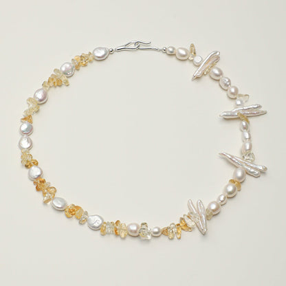 Natural Citrine and Sculptural Baroque Pearl Statement Necklace