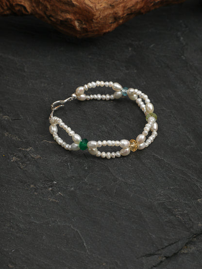 Multi-Gemstone Topaz Citrine Agate Pearl Lace Bracelet