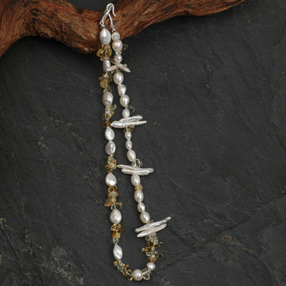 Natural Citrine and Sculptural Baroque Pearl Statement Necklace