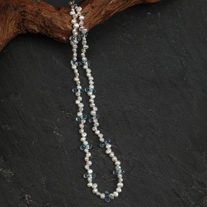 Natural Blue Topaz and Luminous Baroque Pearl Necklace