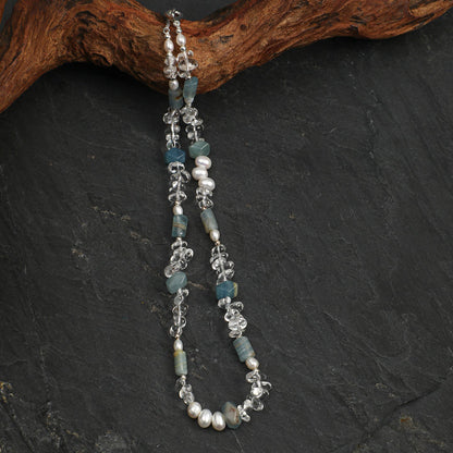 Natural Blue Kyanite and Clear Quartz Choker Necklace