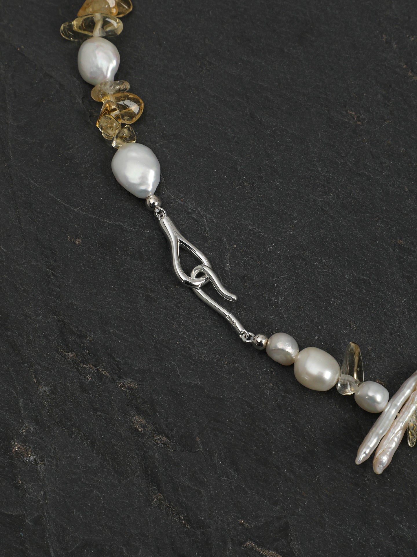 Natural Citrine and Sculptural Baroque Pearl Statement Necklace