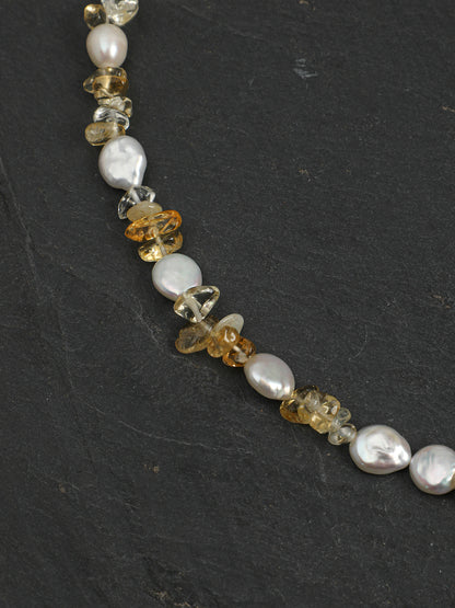 Natural Citrine and Sculptural Baroque Pearl Statement Necklace