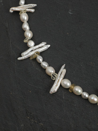 Natural Citrine and Sculptural Baroque Pearl Statement Necklace