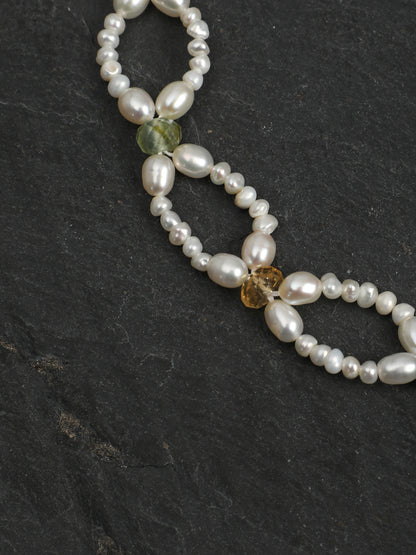 Multi-Gemstone Topaz Citrine Agate Pearl Lace Bracelet