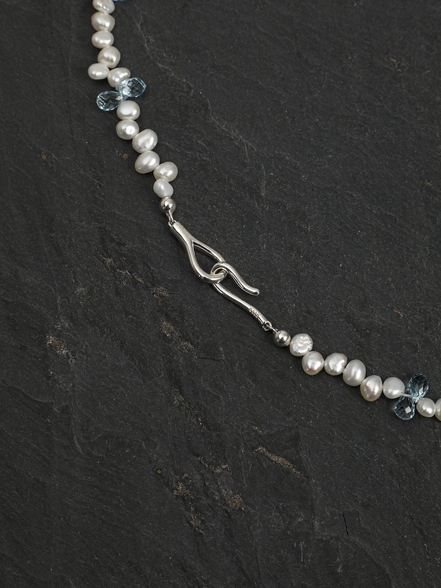 Natural Blue Topaz and Luminous Baroque Pearl Necklace