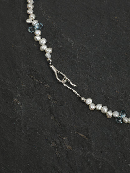 Natural Blue Topaz and Luminous Baroque Pearl Necklace