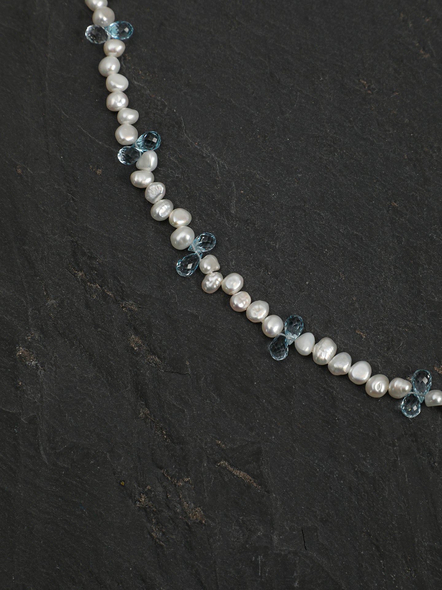 Natural Blue Topaz and Luminous Baroque Pearl Necklace