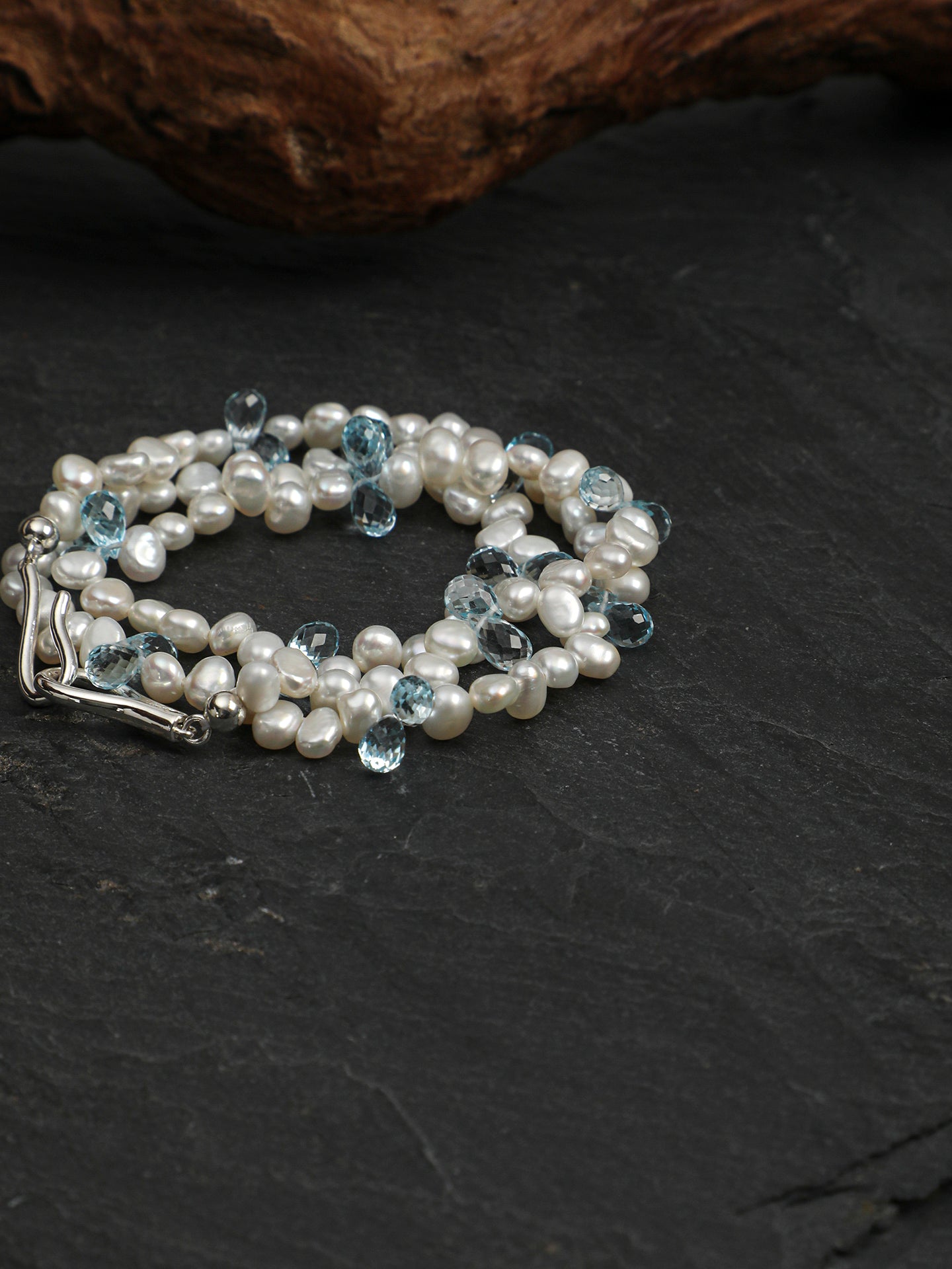 Natural Blue Topaz and Luminous Baroque Pearl Necklace,handcrafted crystal pearl jewelry,925 sterling silver,minimalist luxury gift for women,layered necklaces