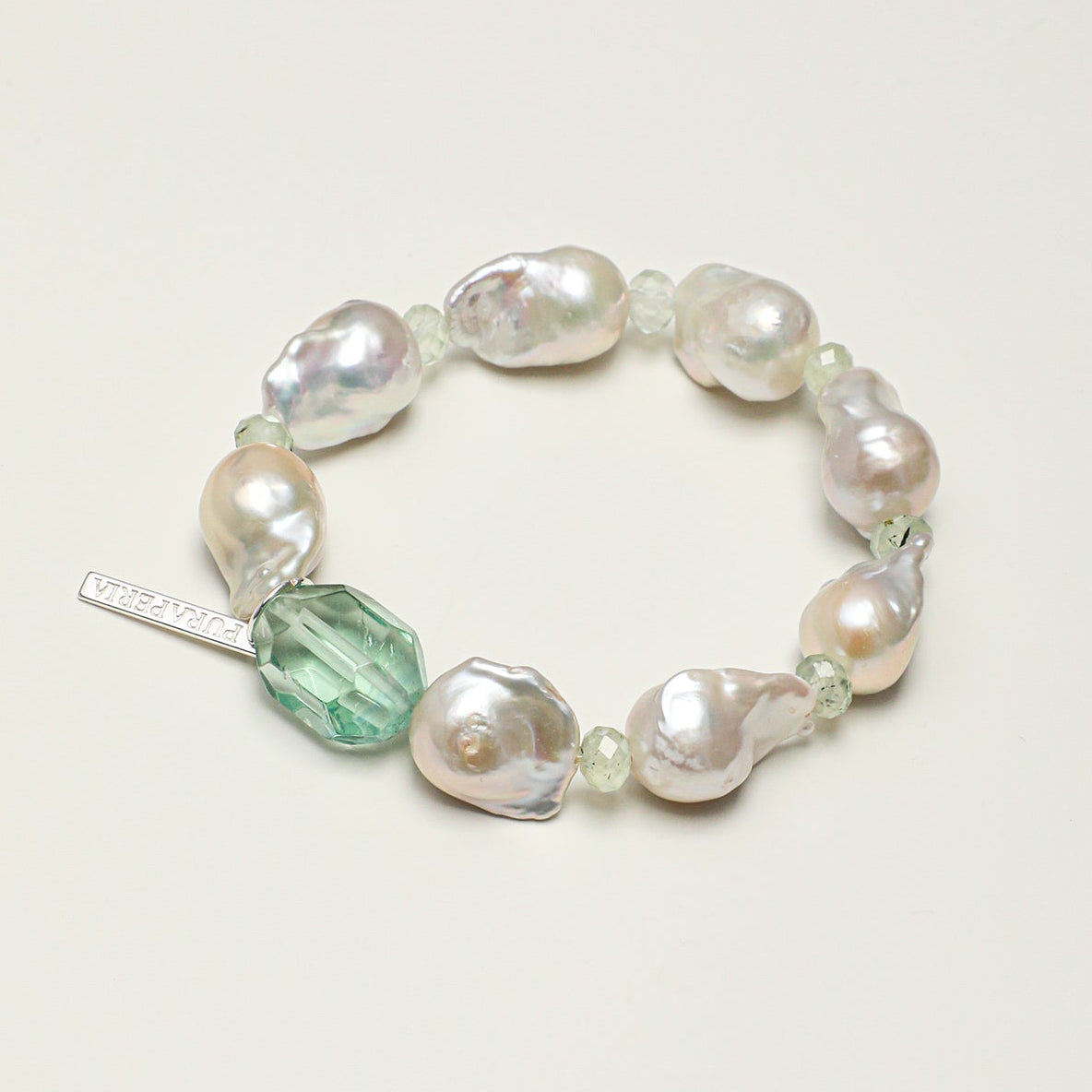 Natural Green Fluorite and Baroque Pearl Bracelet