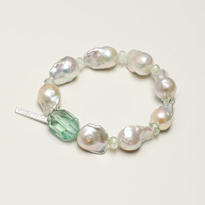 Natural Green Fluorite and Baroque Pearl Bracelet