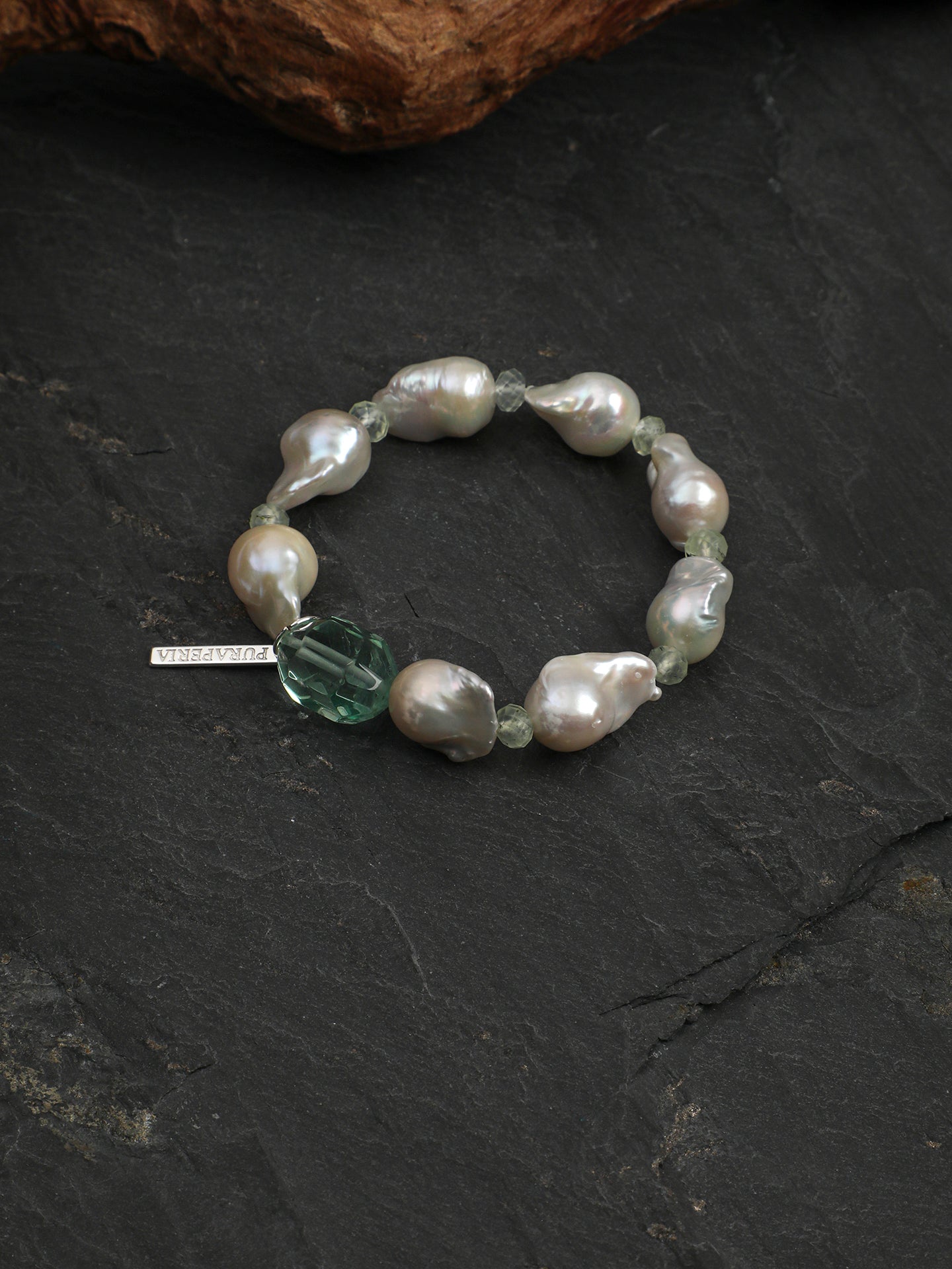 Natural Green Fluorite and Baroque Pearl Bracelet