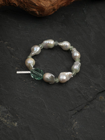 Natural Green Fluorite and Baroque Pearl Bracelet