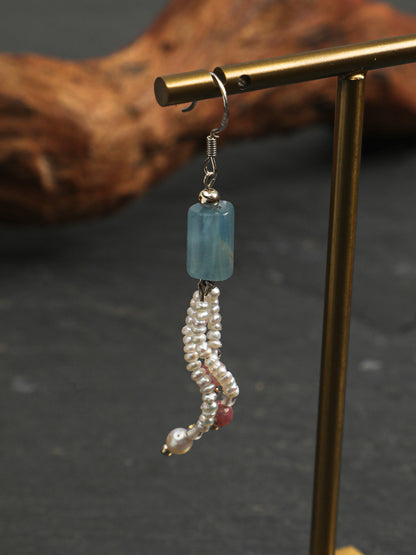 Natural Blue Kyanite and Plum Blossom Tourmaline Tassel Earrings