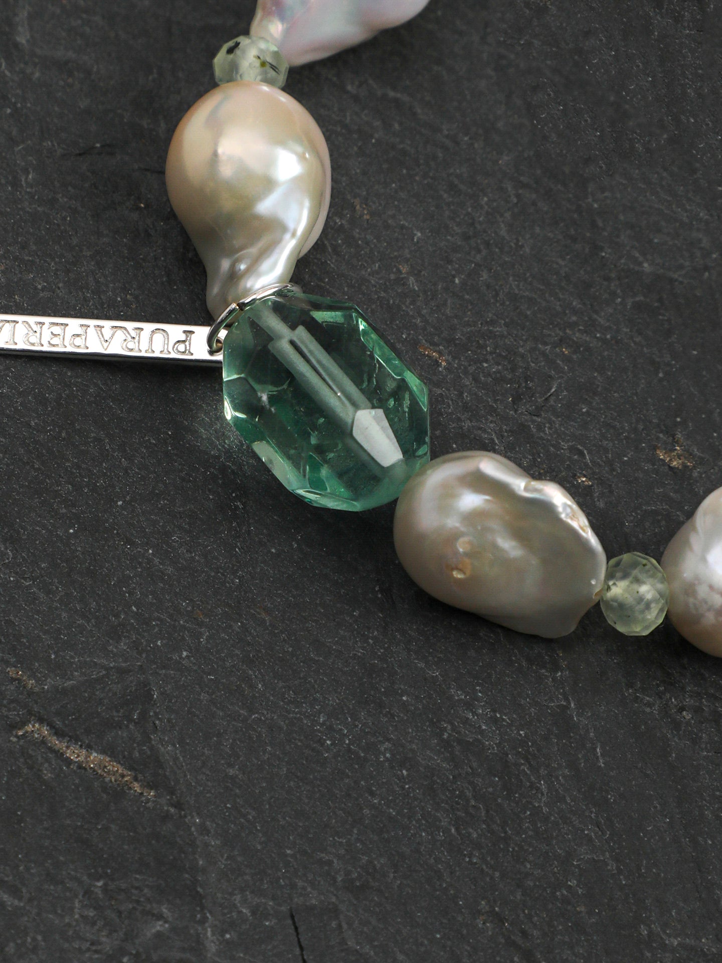 Natural Green Fluorite and Baroque Pearl Bracelet