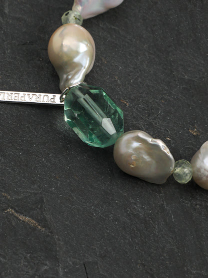 Natural Green Fluorite and Baroque Pearl Bracelet