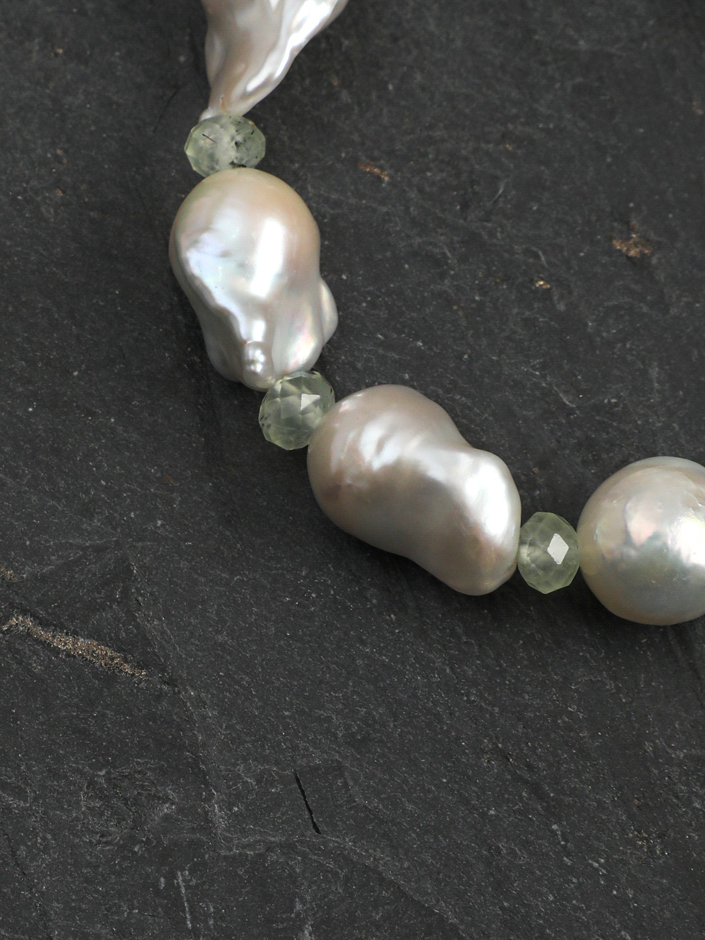 Natural Green Fluorite and Baroque Pearl Bracelet