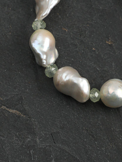 Natural Green Fluorite and Baroque Pearl Bracelet