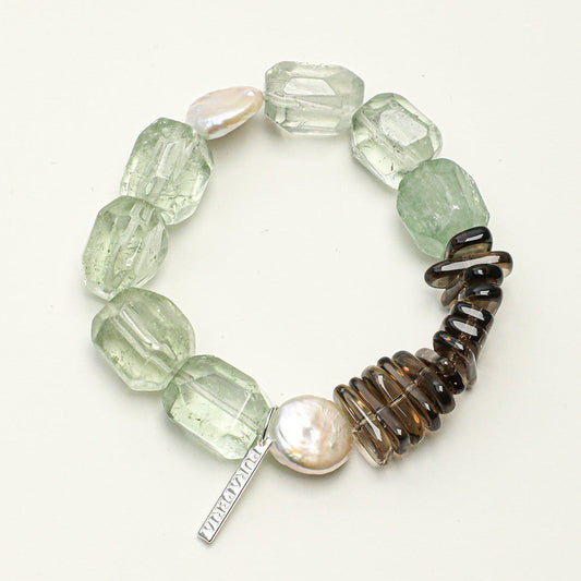 Natural Green Quartz and Baroque Pearl Bracelet