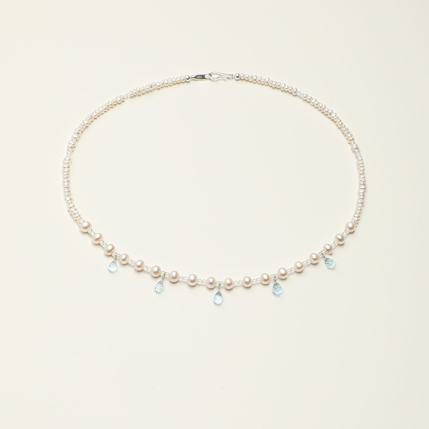 Natural Blue Topaz Teardrop and Freshwater Pearl Necklace